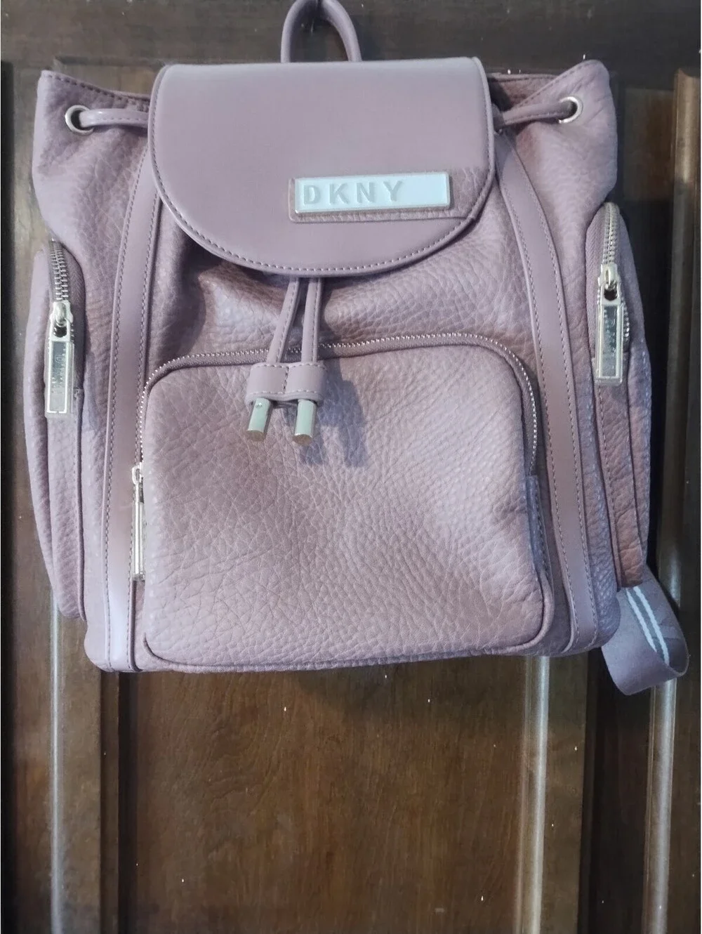 DKNY Pink Backpack Gold Hardware Drawstring Zip Women's Medium Outer‎ Pockets